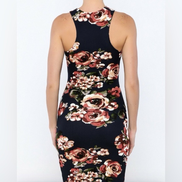 Iris-Floral Halter Bodycon Midi Dress-Size Large-Stretch - Picture 4 of 10